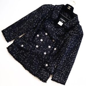 Black and White Ribbon Knit Peacoat Jacket